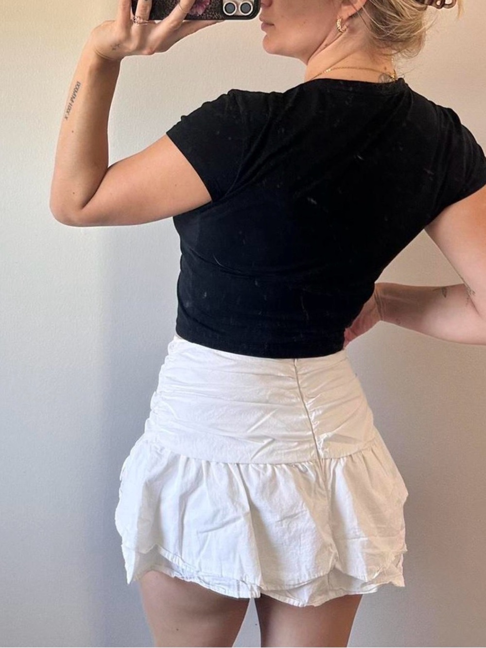 Women's Cream Drawstring Ruffle Mini Skirt - Picture 2 of 5